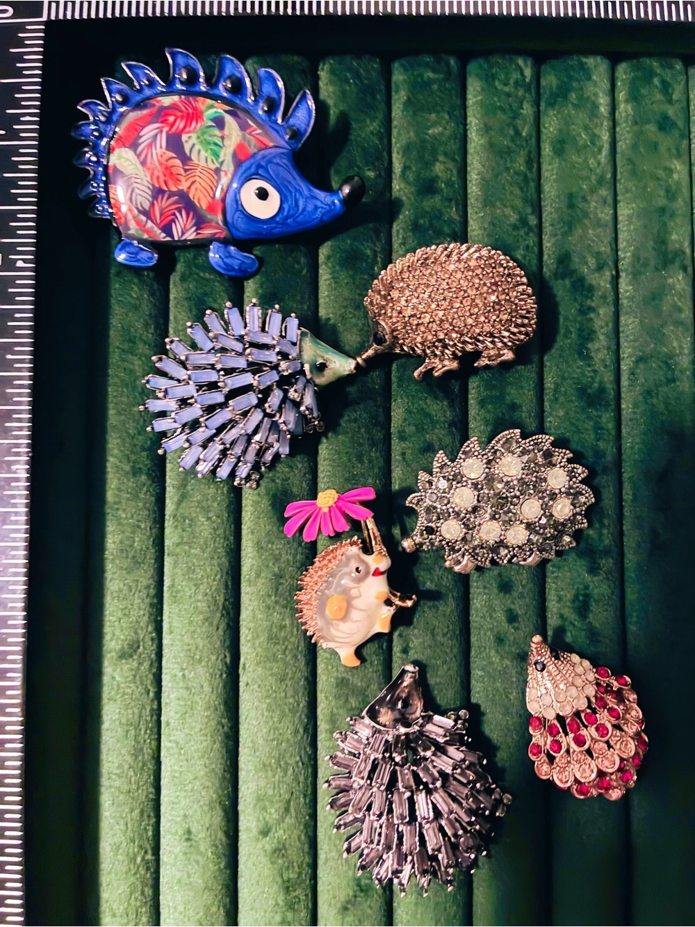 7pc Rhinestone Crystal Hedgehog Brooch Pin Lot Enamel Cute Animal